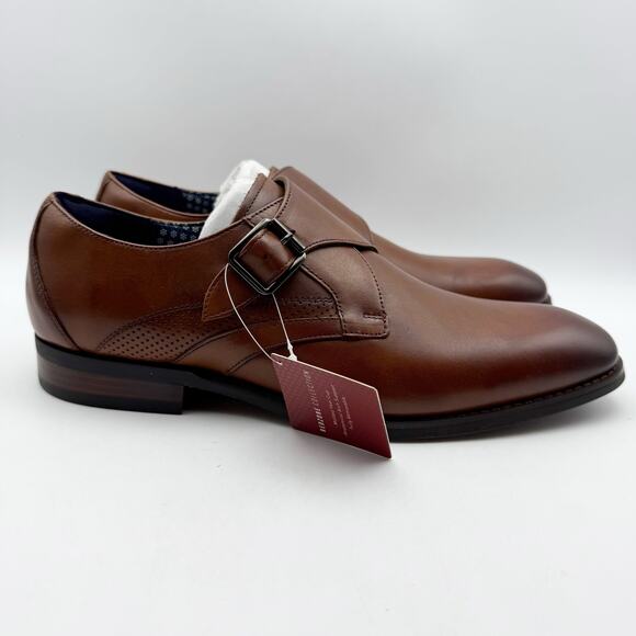 Stacy Adams Mens Karcher Monk Strap Dress Shoes US 9 M Brown Leather NIB - Picture 4 of 13